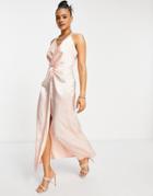 Jaded Rose Twist Front Satin Midaxi Dress In Pink-neutral