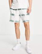 Asos Design Relaxed Towelling Short In Green & White Tie Dye-multi