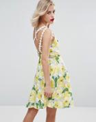 Horrockses Skater Cotton Mini Dress With Daisy Trim In Yellow Floral - Multi