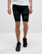 Siksilk Extreme Super Skinny Denim Shorts In Black With Distressing - Black
