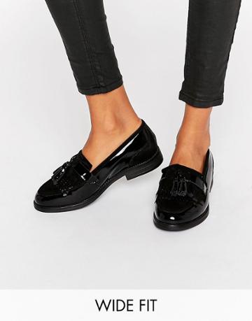 Dune Wide Fit Goodie Black Patent Tassle Loafers - Black