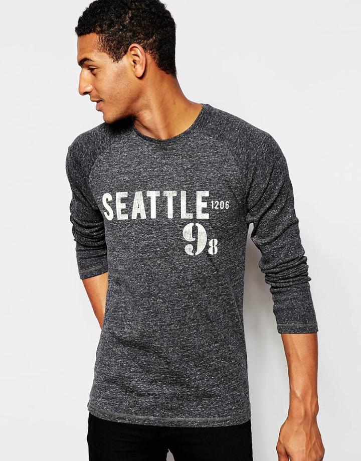 Esprit Long Sleeve Top With Seattle Print In Gray - Dark Gray