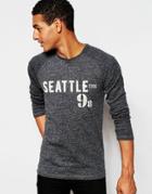 Esprit Long Sleeve Top With Seattle Print In Gray - Dark Gray