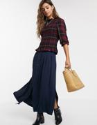 Asos Design Box Pleat Midi Skirt With Button Front And Splits