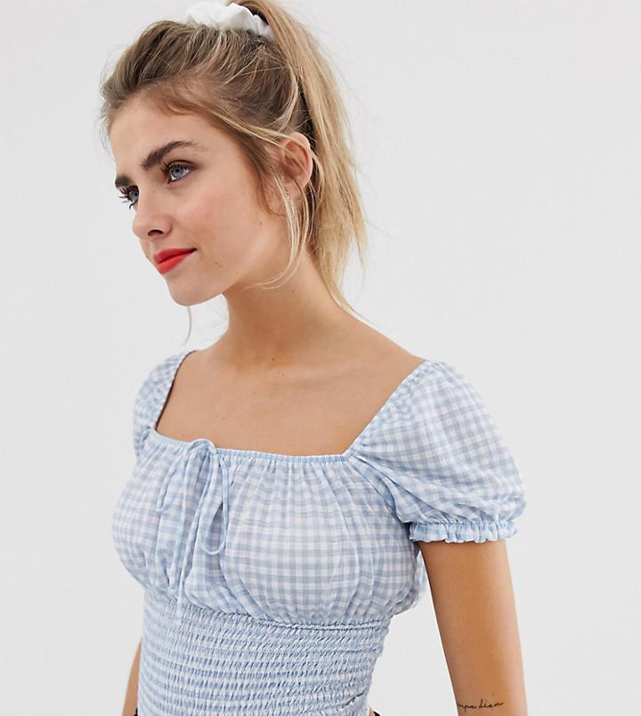 Bershka Sweetheart Top In Blue Gingham