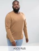 Asos Plus Long Sleeve T-shirt In Brown - Beige