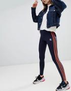 Adidas Originals Three Stripe Leggings In Blue And Orange - Blue