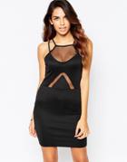 Club L Essentials Mesh Insert Body-conscious Dress With Double Straps - Black