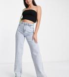 Noisy May Tall Drew High Waisted Wide Leg Jeans In Light Blue Wash