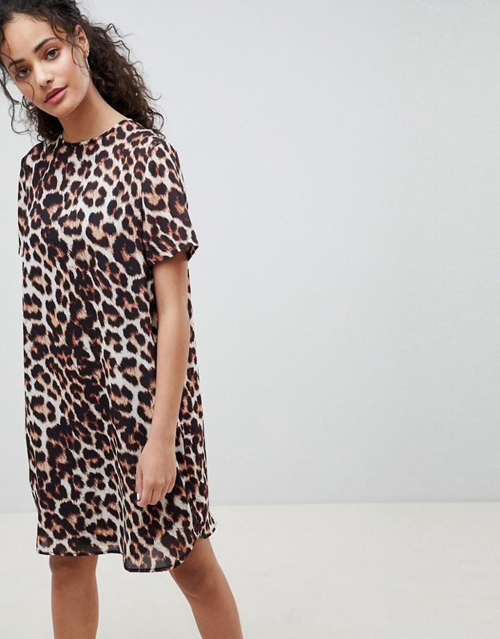 Asos Design Sheer Animal Shift Mini Dress - Multi