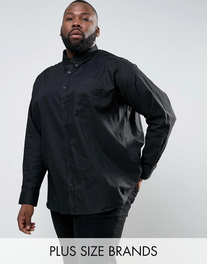 Jacamo Plus Oxford Shirt With Long Sleeves In Black - Black