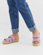 Asos Design Jazz Leather Buckle Espadrille Slider In Lilac-purple