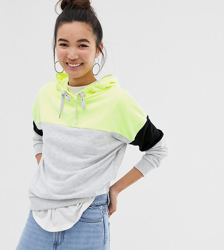 New Look Color Block Hoody In Neon-yellow