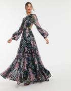 Asos Edition Floral Embroidered Maxi Dress With Open Back - Multi