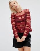 Asos Top With Lace And Velvet Trim - Red