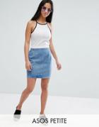 Asos Petite Denim Mini Skirt In Midwash Blue - Blue
