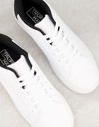 Truffle Collection Lace Up Sneakers In White With Black Tab