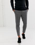 New Look Skinny Fit Cropped Pants In Gray Mini Grid Check - Gray