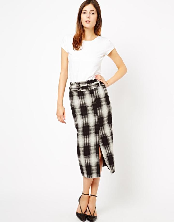 Asos High Waist Pencil Skirt In Check