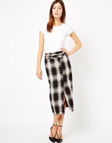 Asos High Waist Pencil Skirt In Check