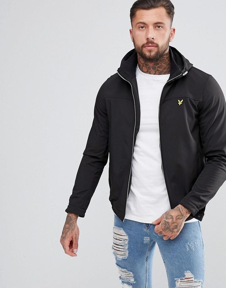 Lyle & Scott Softshell Funnel Zip Hooded Jacket In Black - Black