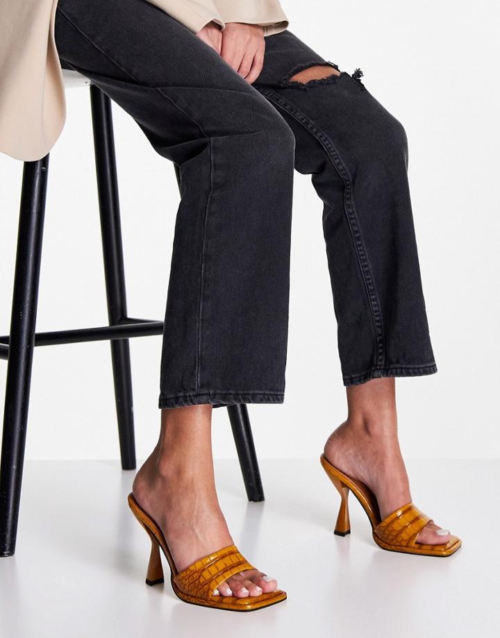 Asos Design Nearby Heeled Mules In Mustard-yellow