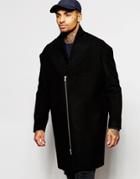 Asos Cocoon Wool Overcoat In Black - Black