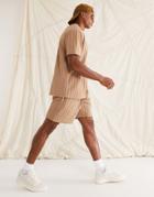 Asos Design Relaxed Short In Beige Textured Stripe - Part Of A Set-neutral