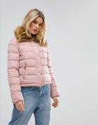 Parisian Padded Jacket With Faux Fur Collar - Pink