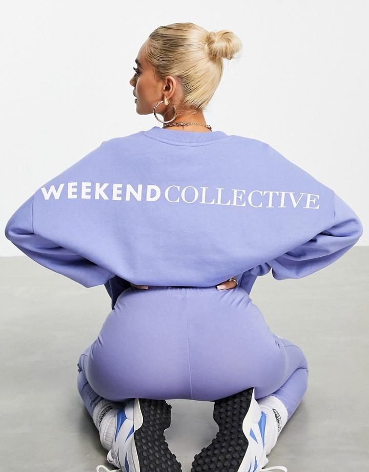 Asos Weekend Collective Sweatshirt With Large Back Logo In Washed Blue - Part Of A Set