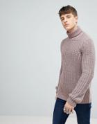 Asos Heavyweight Fisherman Rib Roll Neck Sweater In Faded Pink - Pink