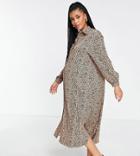 Fashion Union Maternity Beach Shirt Midi Dress In Animal Print-multi