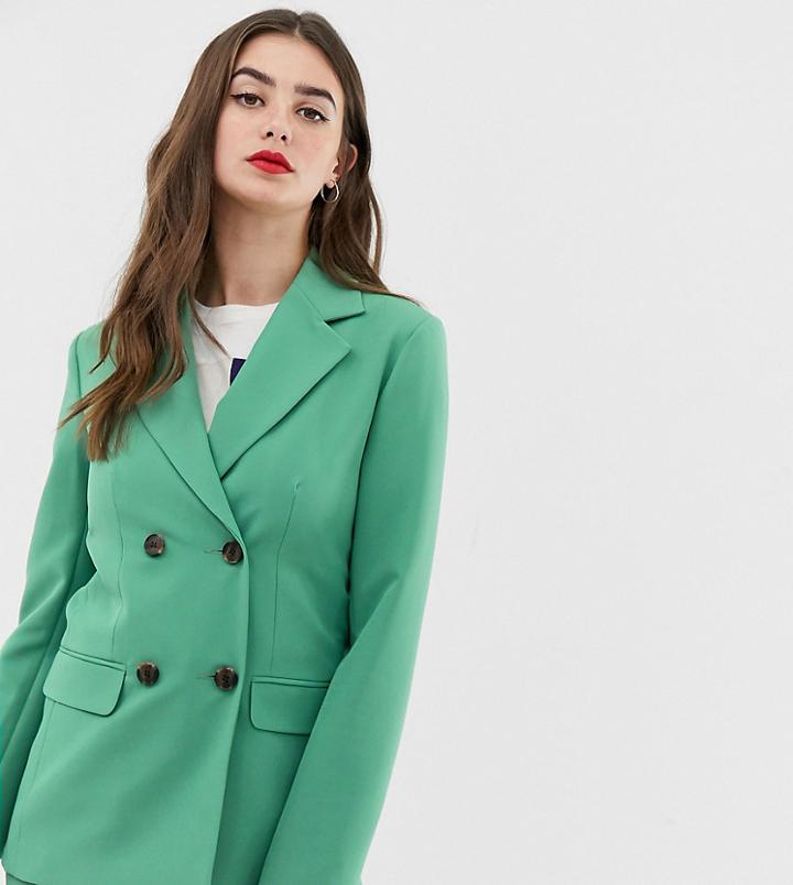 Asos Design Tall Double Breasted Suit Blazer In Sage - Green
