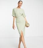Asos Design Tall Wiggle Midi Dress In Sage Green-neutral