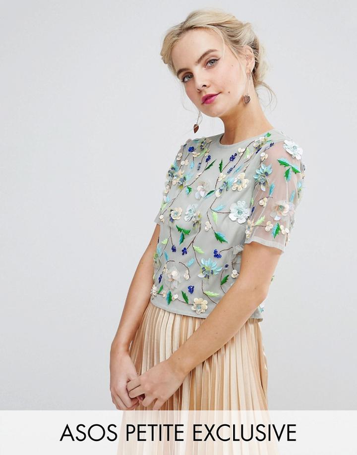 Asos Petite Floral Embellished Tee - Green