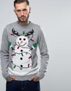 Threadbare Tangled Snowman Light Up Holidays Sweater - Gray