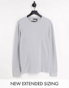 Asos Design Long Sleeve Waffle T-shirt In Gray-grey