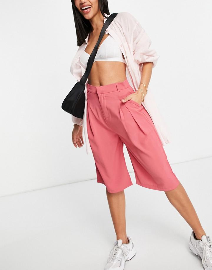 Heartbreak Longline Tailored Shorts Set In Dark Pink