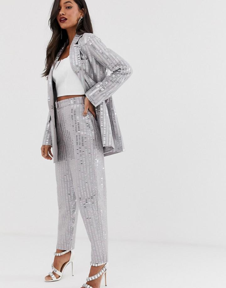 Asos Edition Linear Sequin Pants - Gray