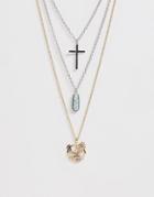 Sacred Hawk Multi Chain Necklace In Silver - Silver