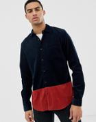 Hymn Cord Color Block Shirt-navy