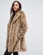 New Look Faux Fur Midi Coat - Brown