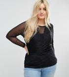 Junarose Lace Insert Woven Top With Mesh Sleeve - Multi