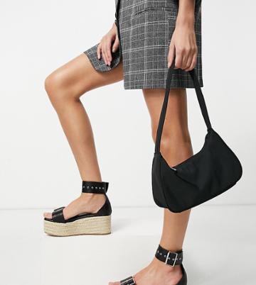 Truffle Collection Wide Fit Platform Buckle Espadrilles In Black