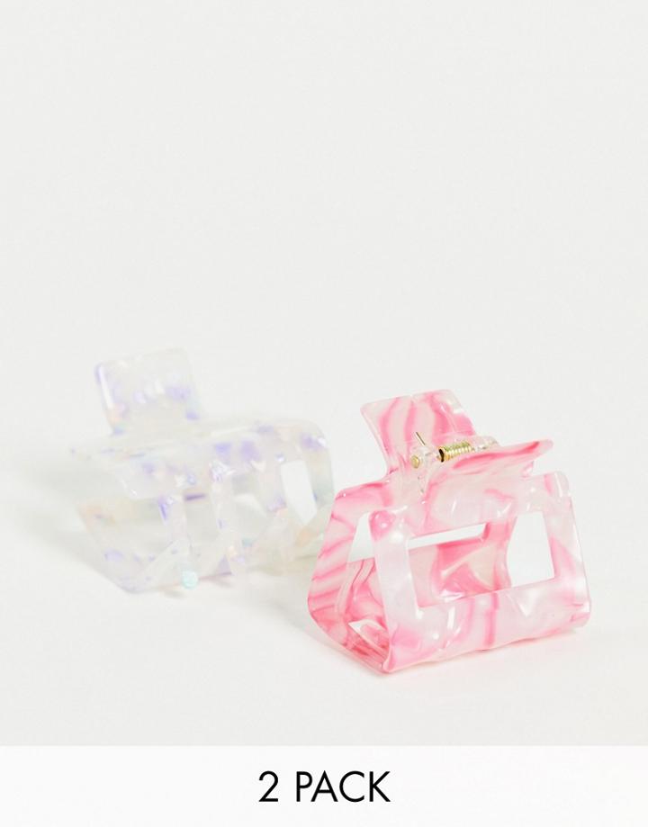 My Accessories London 2-pack Square Hair Claw Clips In Pastel Pinks