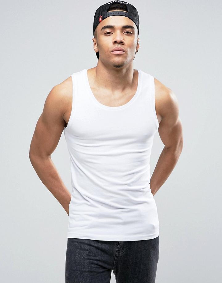 Asos Extreme Muscle Tank With Crew Neck In White - White