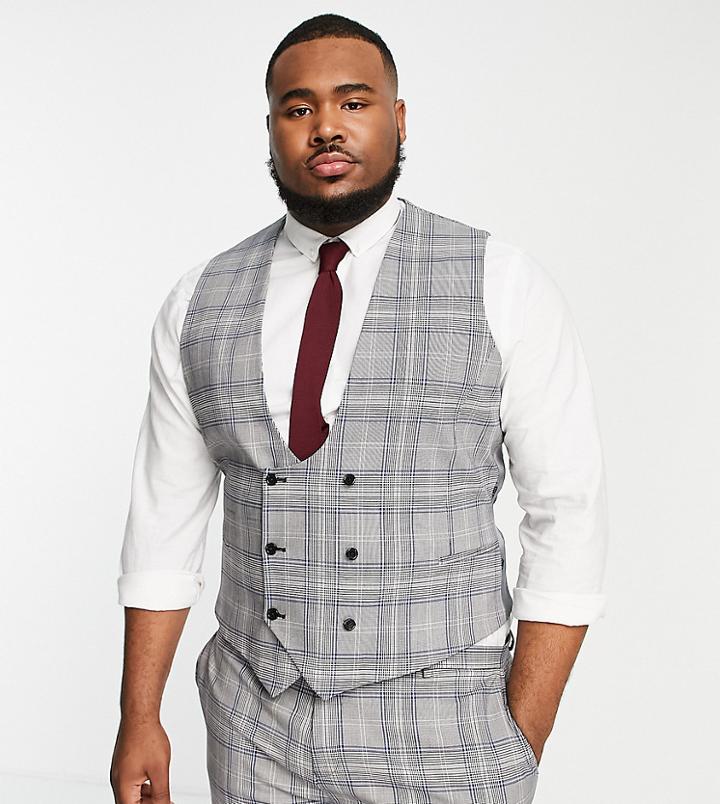 Twisted Tailor Jose Plus Suit Vest In Gray Prince Of Wales Check