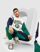 Asos Actual Set Hoodie In Heather Gray With Color Block Cut And Sew And Logo Print-grey