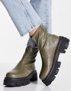 Topshop Kendall Stretch Boot In Khaki-green