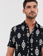 New Look Revere Collar Shirt With Geo-tribal Print In Black - Black